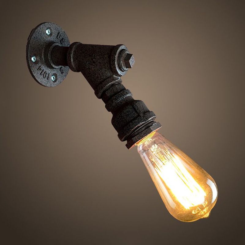 1 Head Wall Light Sconce Antique Stylish Piped Metal Mini Sconce Lighting Fixture in Rust/Black for Restaurant