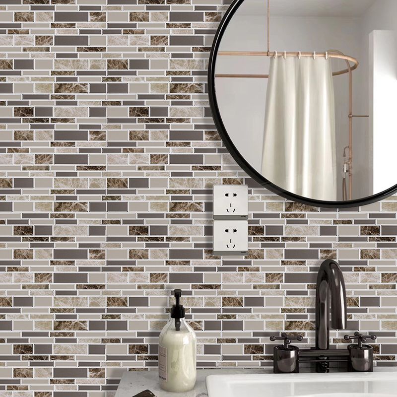 Self-Sticking Rustic Wallpaper Panels Brown Mosaic Marble Tile Wall Art, 12' L x 12" W