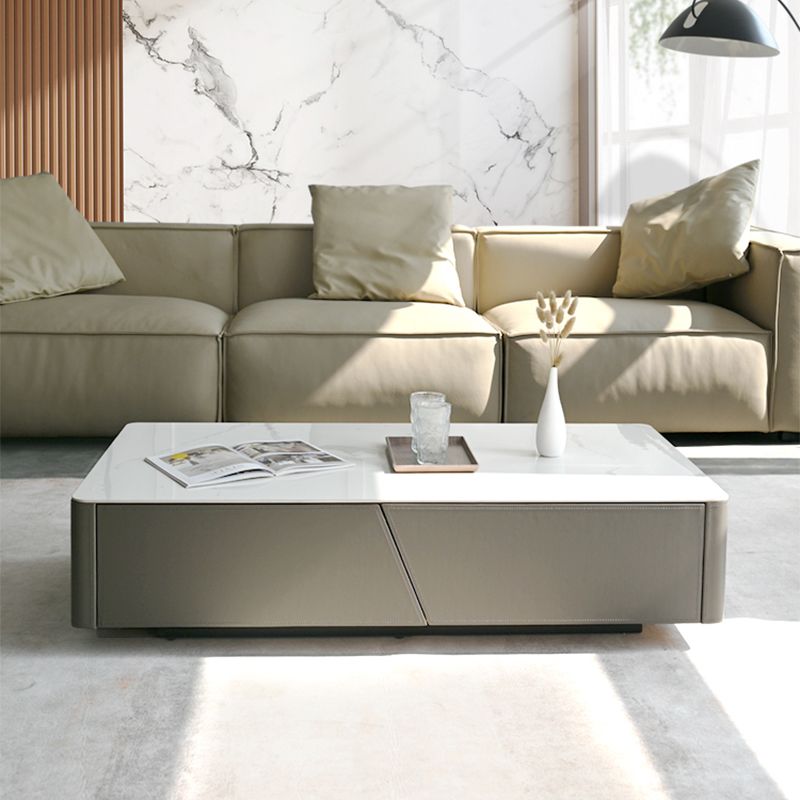Minimalism Slate Rectangular Coffee Table White Coffee Table Set with Drawer