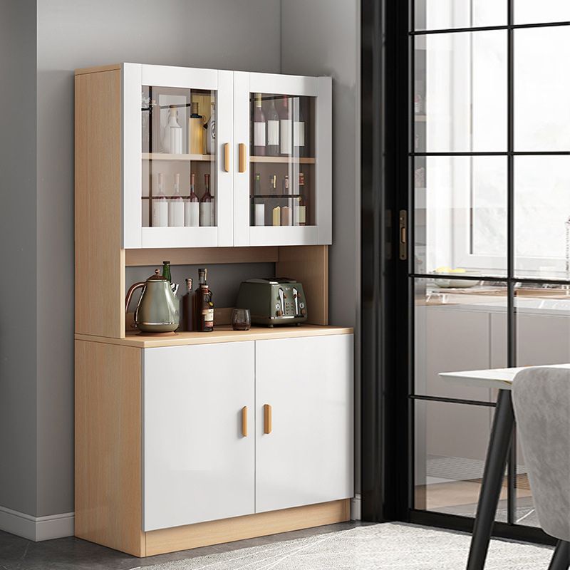 Contemporary Dining Hutch Wood Hutch Buffet with Doors for Dining Room