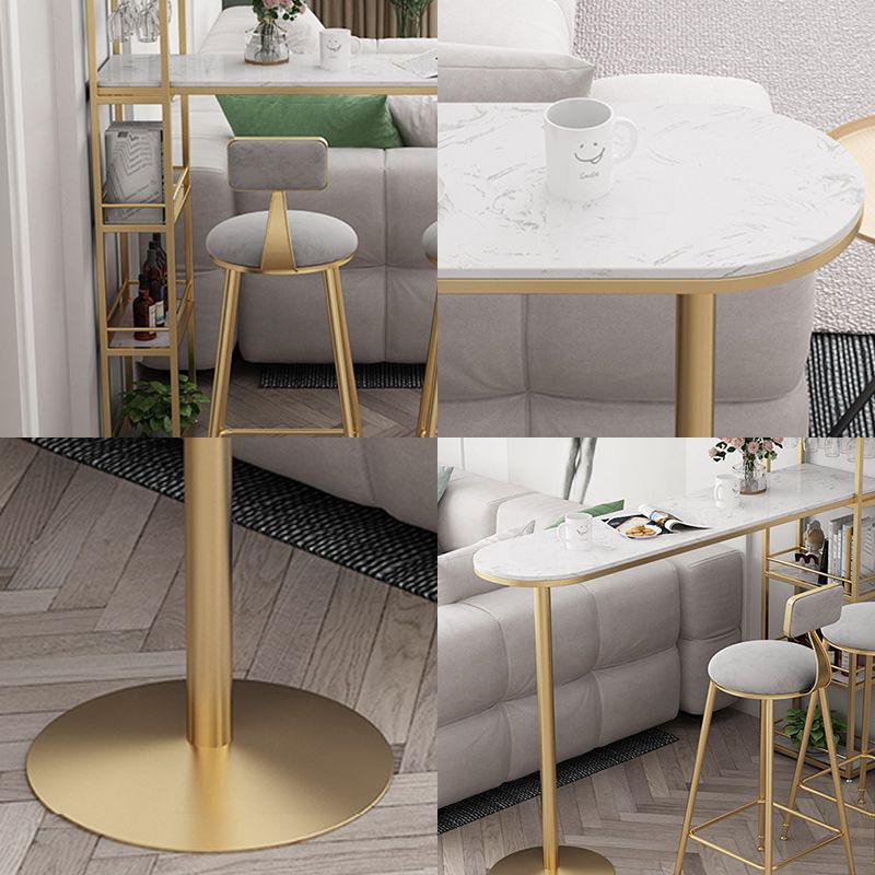 Contemporary Bar Dining Table Indoor Marble Top Bar Table Iron Base with Shelves