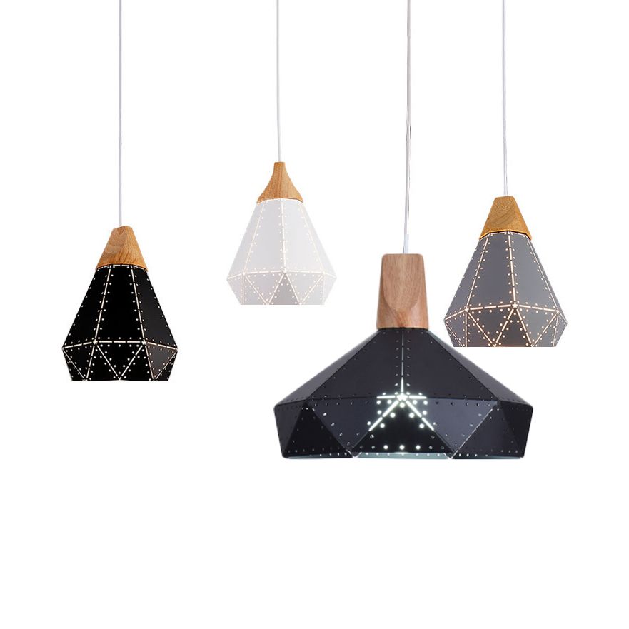 Forma colgante de forma de diamante metálico negro/gris/blanco 1 luz moderna monocromática luz colgante para escalera de cocina