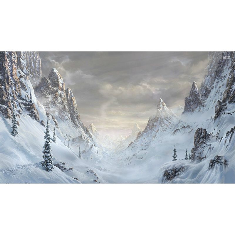 Mountain Covered with Snow Mural in White Modern Style Wall Art for Living Room, Custom Print