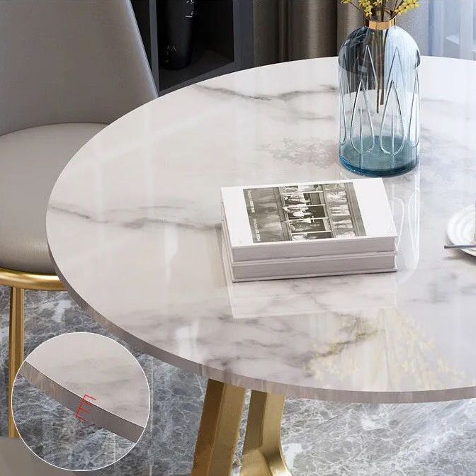 Sintered Stone Dining Table Traditional Luxury Round Table with Gold Frame