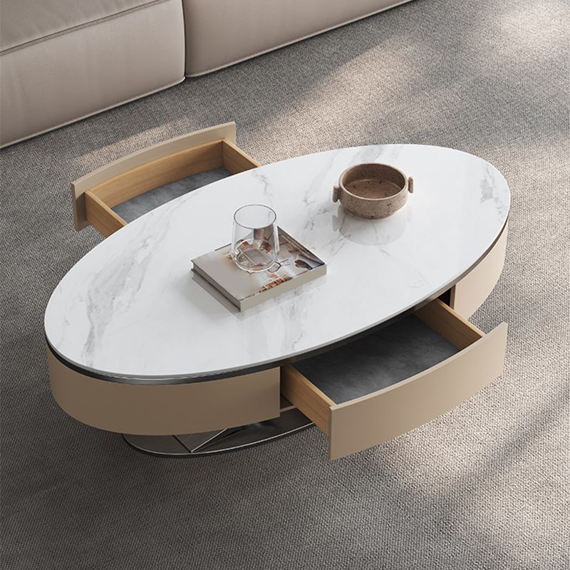 Glam Oval Coffee Table Abstract Slate Top Coffee Cocktail Table