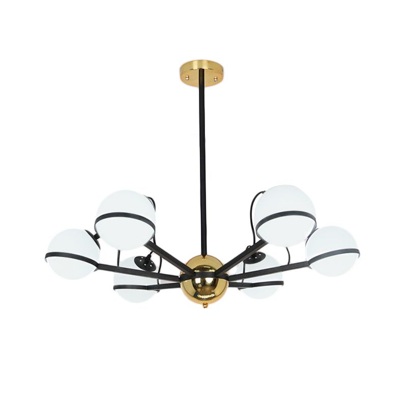 Modernist runde hängende Kronleuchter gefrorenes weißes Glas 6/8/10 Lampenleuchten Pendelleuchte in Schwarz