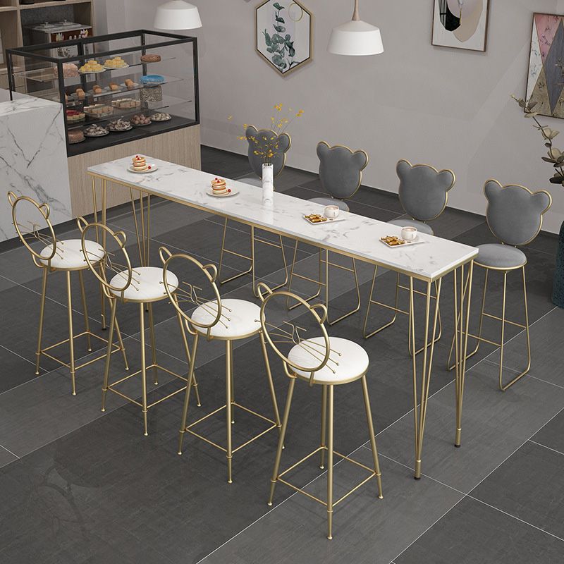 White Rectangular Bar Height Table Glam Style Bistro Pub Table with Four Legs