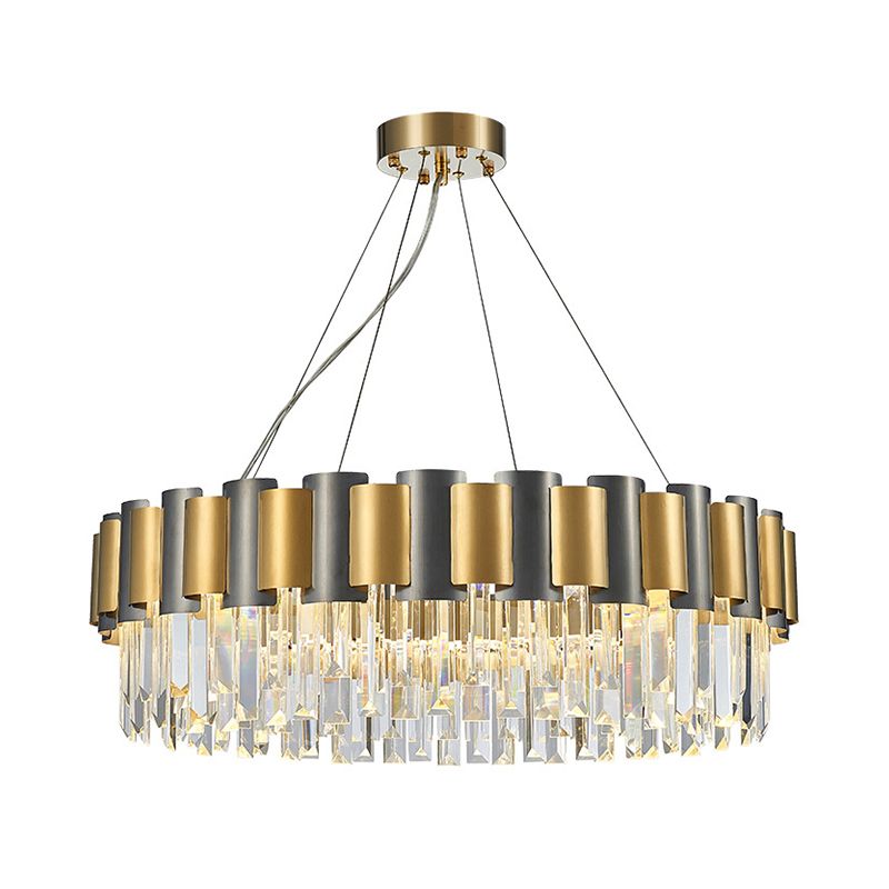 Round Dining Room Chandelier Postmodern Clear Crystal 8 Bulbs Black and Gold Pendant