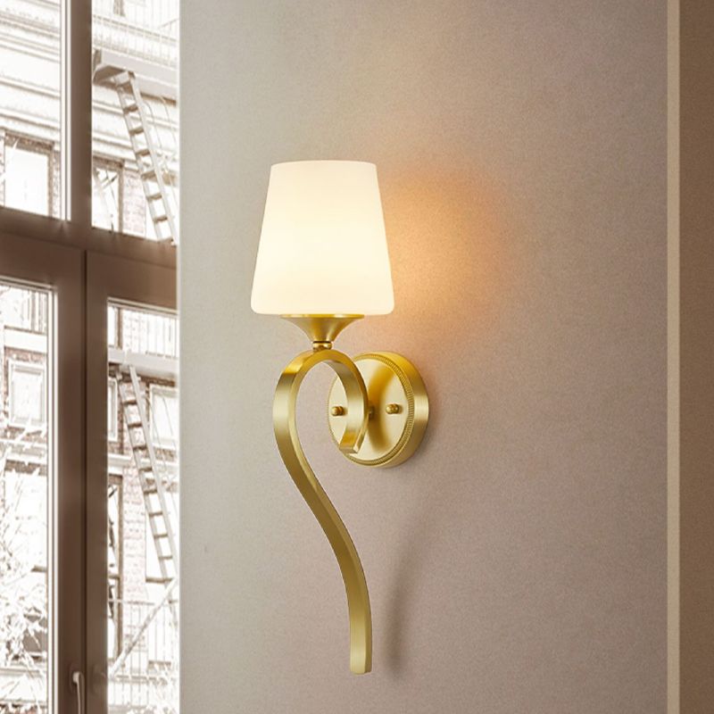 1-Light Wall Lamp Copper Wall Mount Lamp with Glass Shade for Living Room