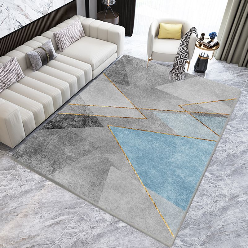 Fancy Modern Rug Grey Geometric Print Area Rug Polyester Stain Resistant Rug for Home Decor