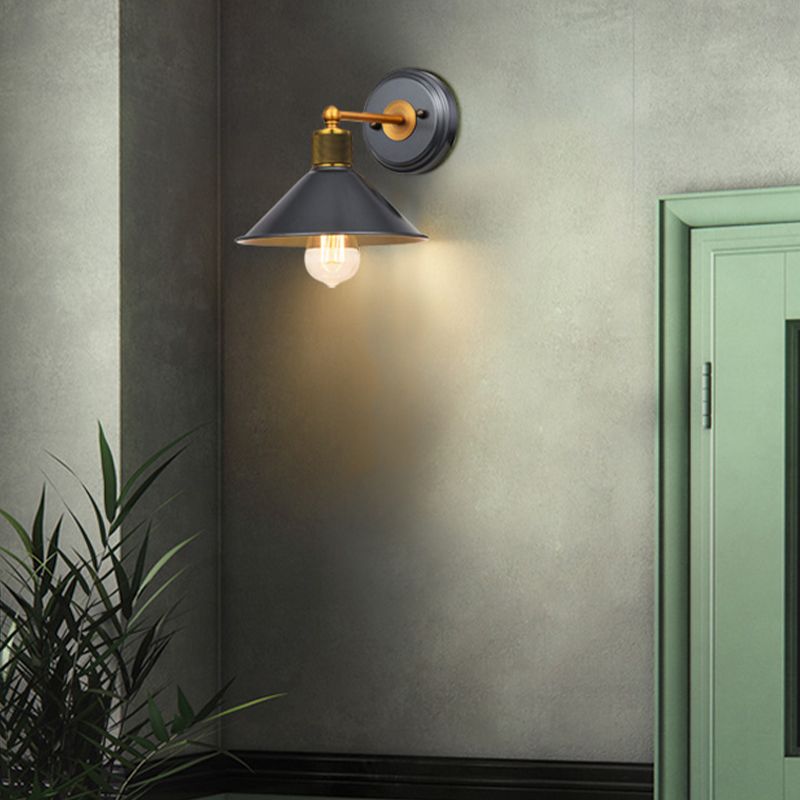 Industrial Style Cone Shape Wall Sconce Metal 1 Light Sconces in Grey for Balcony