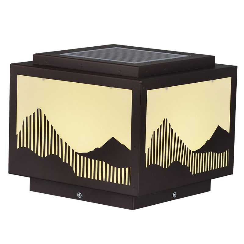 Rectangle Shape Metal Outdoor Lamp Modern Style 1 Light Solar Pillar Light in Brown
