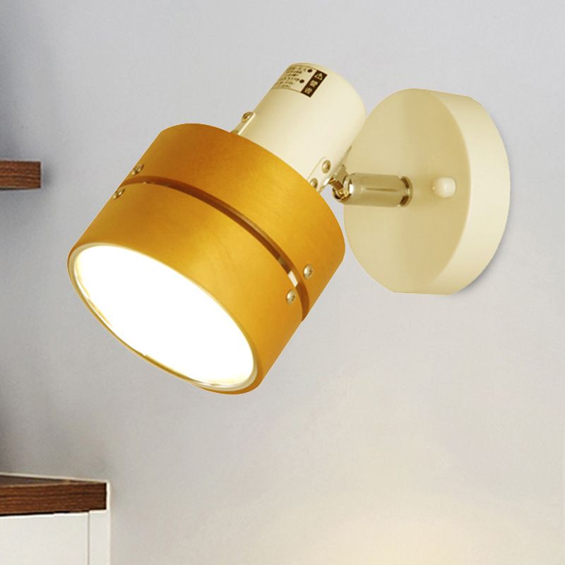 Study Room Drum Wall Light Angle Adjustable Wood Contemporary 1 Light Beige Wall Sconce