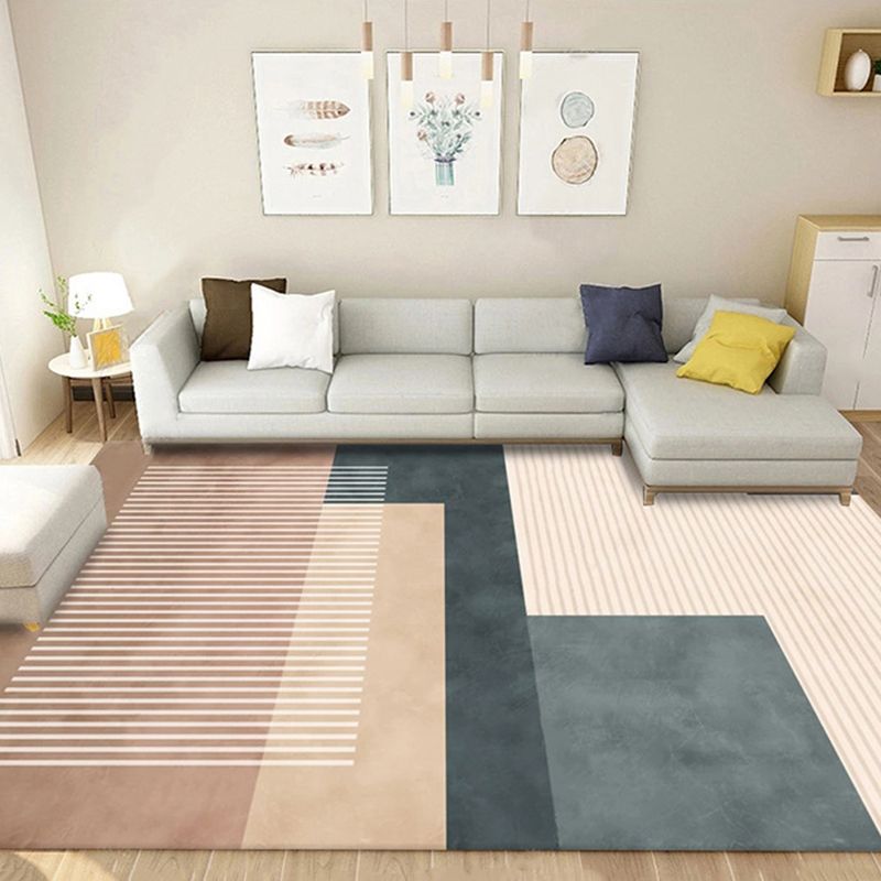 Modern Area Carpet Contrast Panel Polyester Area Rug Stain Resistant Area Carpet for Living Room