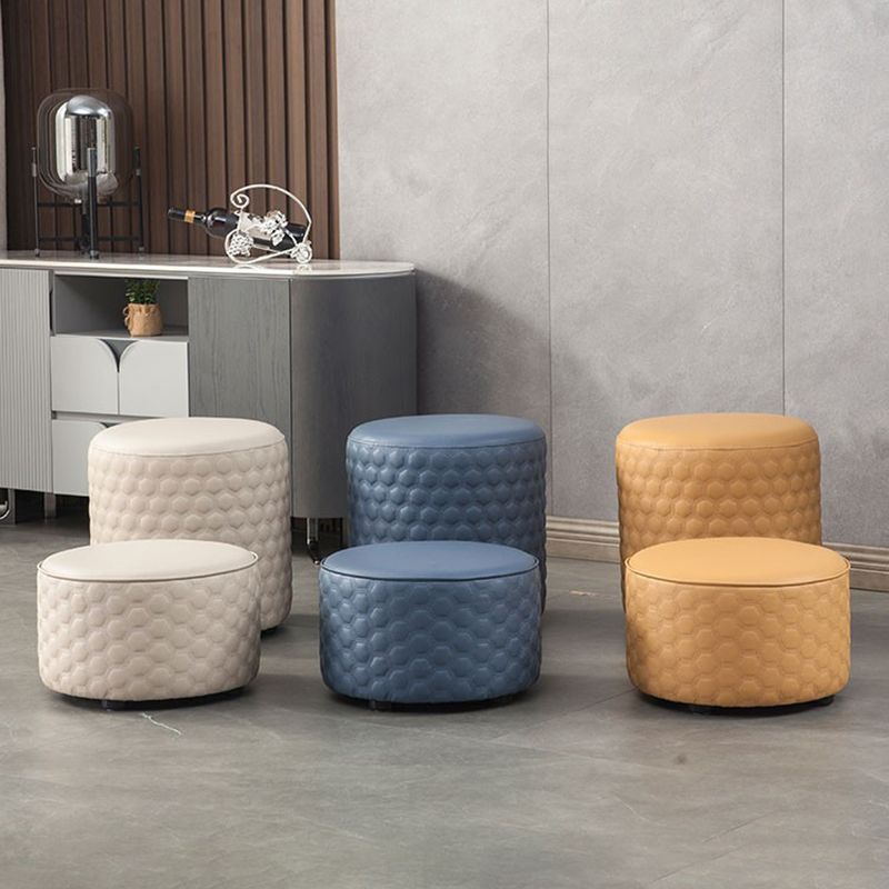 Stylish PU Ottoman Solid Color Water Resistant Round Footstool Ottoman