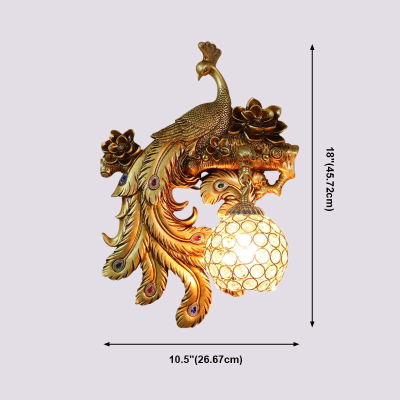 Iluminación de apliques de pared de pavo real lámpara de iluminación de pared de oro de estilo tradicional de estilo tradicional