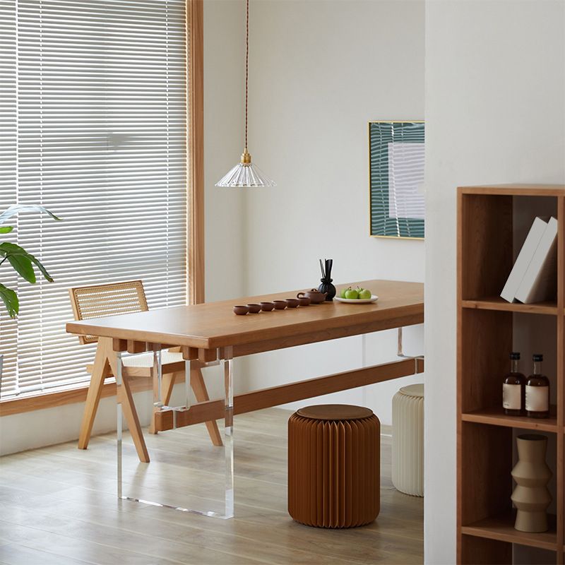Rectangular Solid Wood Dining Table Modern Brown Furniture with Trestle Base for Home
