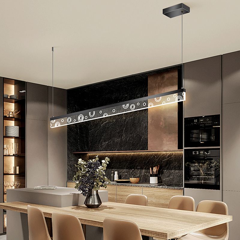 Idée d'éclairage d'île de forme linéaire Pendentif en île en métal moderne 1-Light en noir