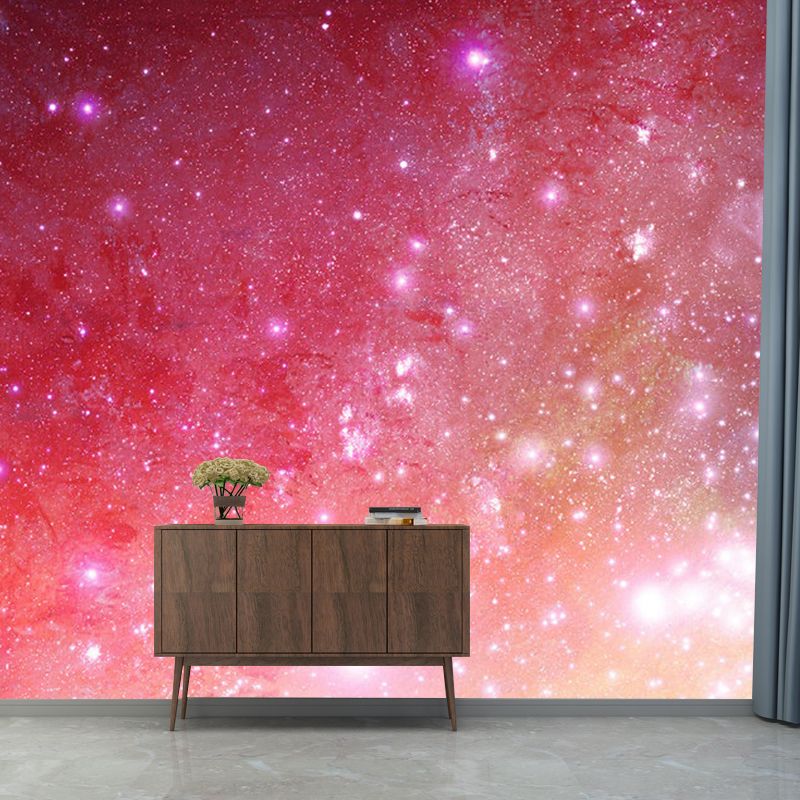 Minimalist Gleaming Nebula Mural Wallpaper in Pink Girl's Bedroom Wall Covering, Made to Measure