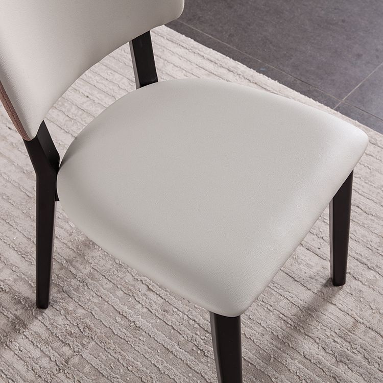 Solid Wood Frame Dining Chairs Modern Faux Leather Armless Chair
