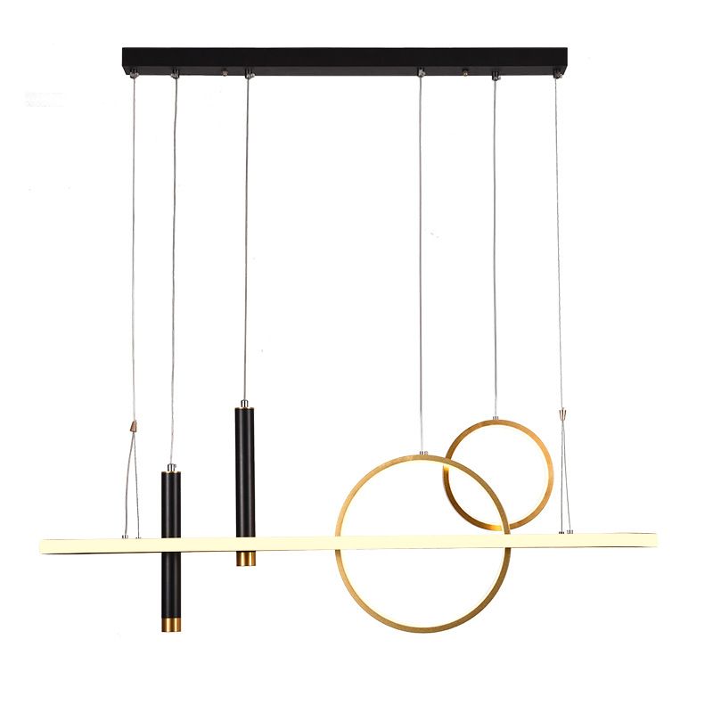 Modern Geometric Island Light Metal 39.5" Wide Island Pendant in Black for Dining Room