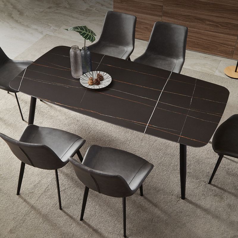Modern Sintered Stone Top Dining Set Rectangle 1/2/5/7 Pieces Black Dining Room Table Set