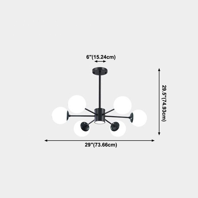 Nordic Globe Chandelier Black Multi Light Hanging Light with White Glass for Bedroom