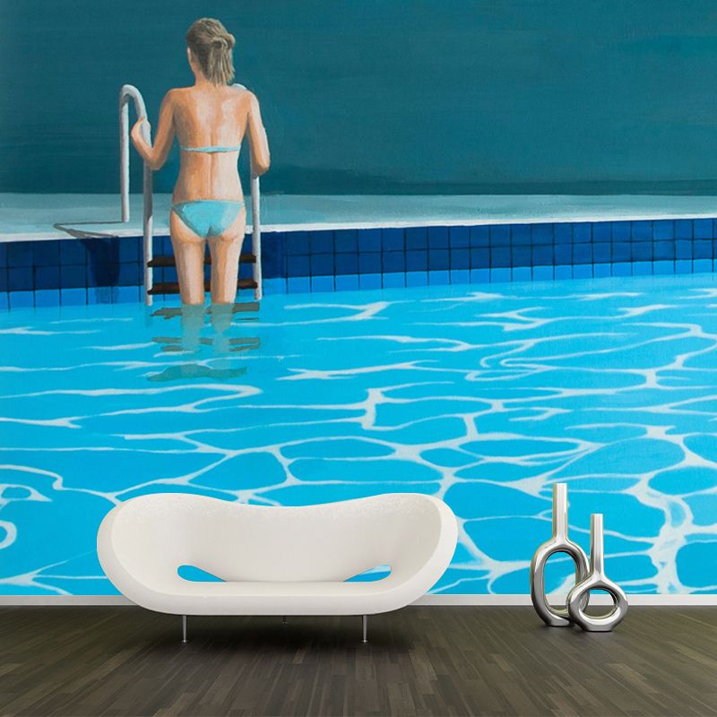 Blue Swimming Pool Wallpaper Mural Stain-Proof Modern Art Living Room Wall Decoration