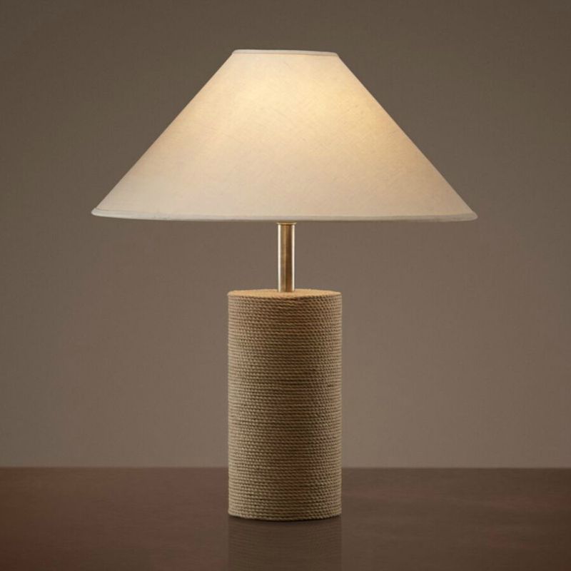 Tissu empire Shade Table Lamp Country 1-Light Bedroom Night Light avec corde piédestal en lin
