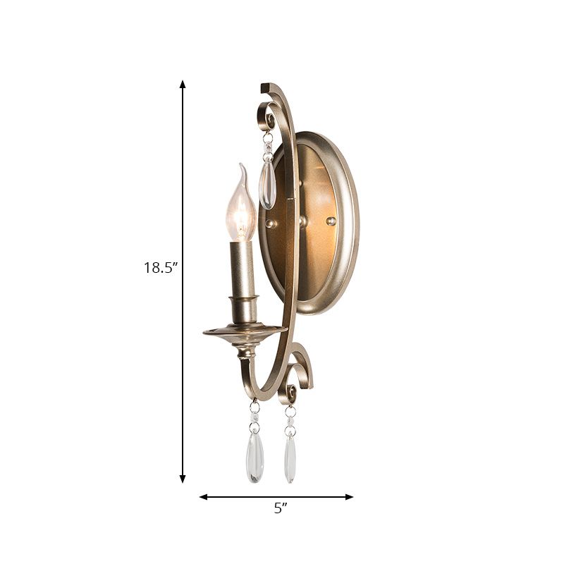 Lampada da parete per camera da letto in bulbo aperto Paese francese 1/2-testa Finitura in ottone SCONCE FLUSHETTO CON Accento di cristallo chiaro