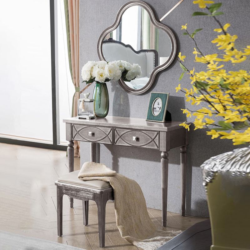 Oak Vanity Set with Stool Gray Vanity with Drawer and Mirror