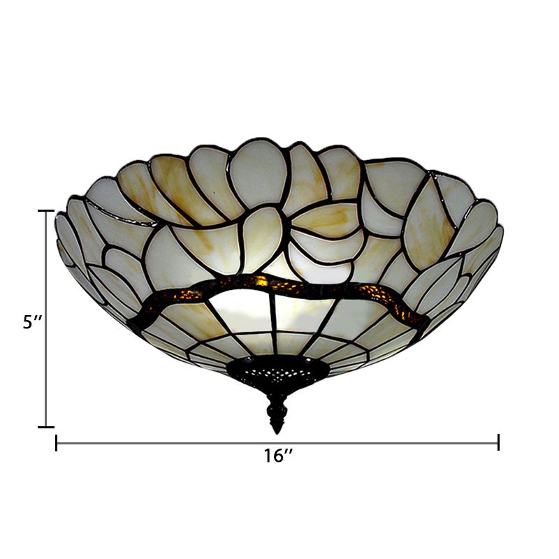 Plafonniers Tiffany pour chambre à coucher, luminaire encastré à 2 lumières en blanc avec abat-jour en forme de dôme en verre artistique, 8 po de haut x 16 po de diamètre