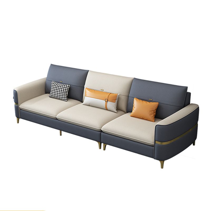 Scandinavian Faux Leather Sofa Square Arm Sofa with 2 Pillows