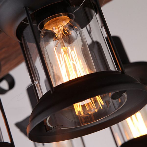Rectangular Shape Pendant Light Modern Style Wood 6 Lights Hanging Lamp in Brown