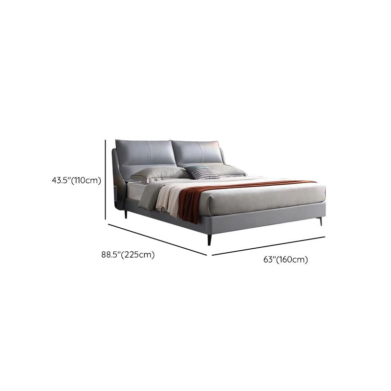 Modern Gray Bed Frame Upholstered Solid Color Standard Bed with Custom Gold Leg