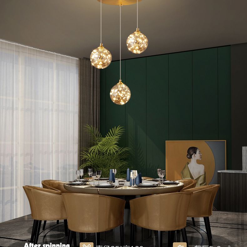 Lámpara de suspensión global de acabado de latón Nordic Amber Glass Led Starry Pends Lighting for Bedroom