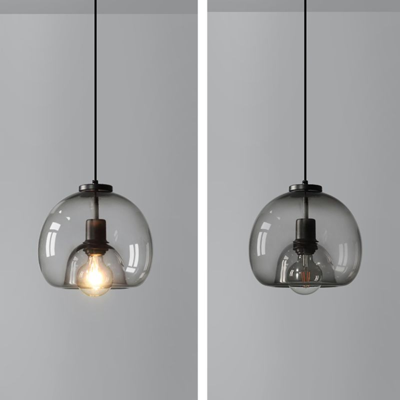 Black Spherical Pendant Light Modern Minimalist Clear Glass Dining Room Hanging Lamp
