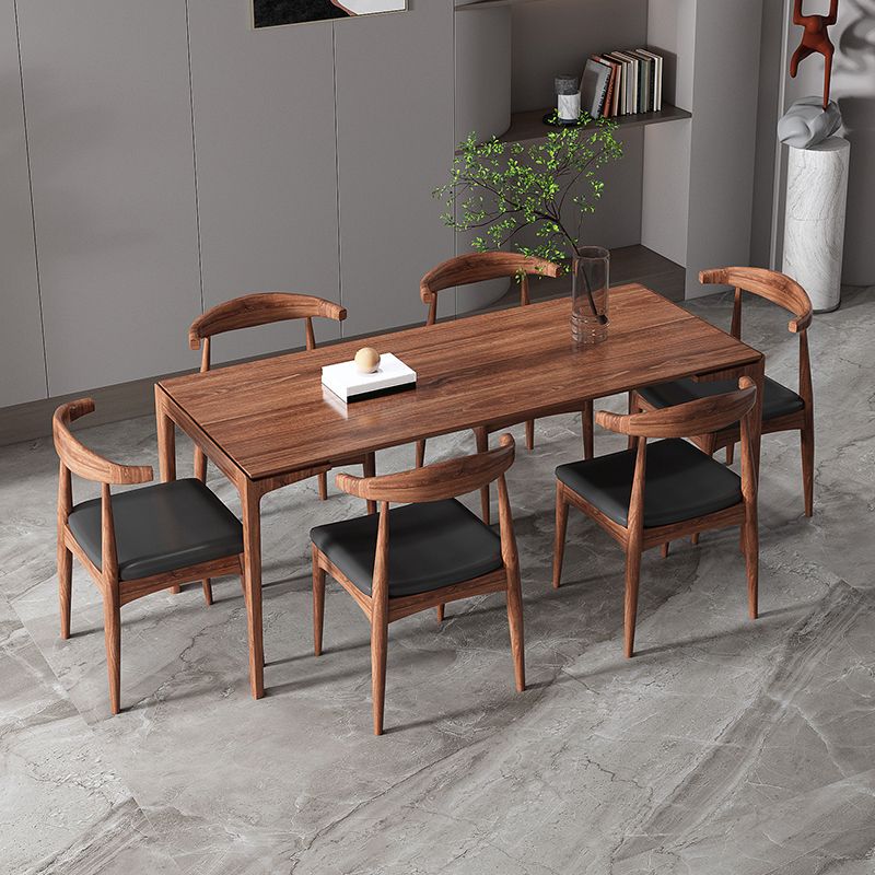 Mesa de comedor rectangular sencilla, mesa fija de Color madera con madera maciza de pino