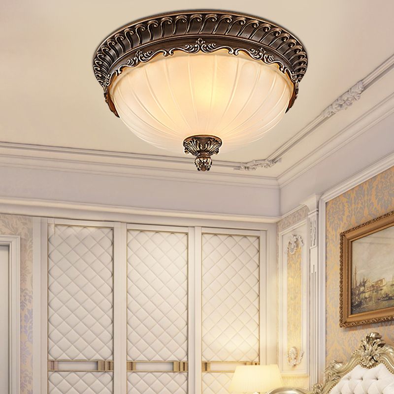 Country Style Domed Ceiling Light White Glass Flush Mount Lighting Fixture