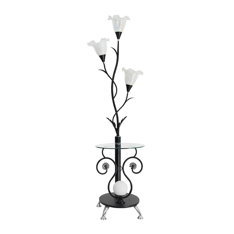 3 lichten gefacetteerd glazen vloerlicht landschap zwart/witte bloemen schaduw woonkamer staande vloerlamp