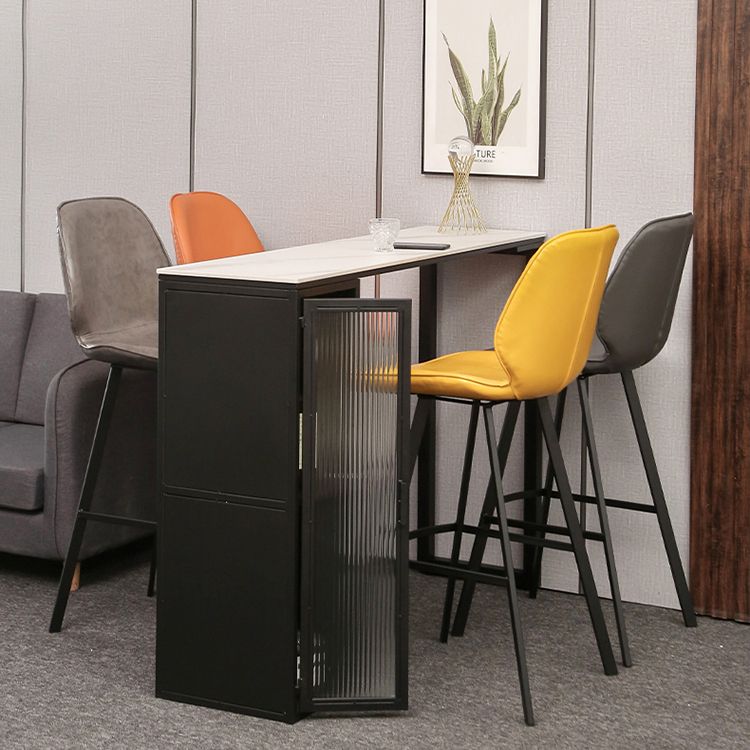 Bar Height Pub Table Modern Marble Rectangle Storage Indoor Counter Wine Table