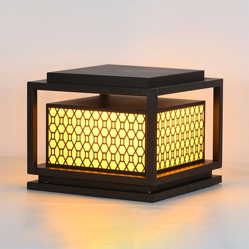 Metal Rectangle Shape Solar Pillar Lamp Modern 1 Light Outdoor Waterproof Light in Brown