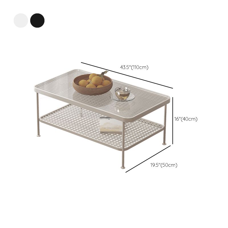 4 Legs Cocktail Table Glass Rectangular Coffee Table with Shelf