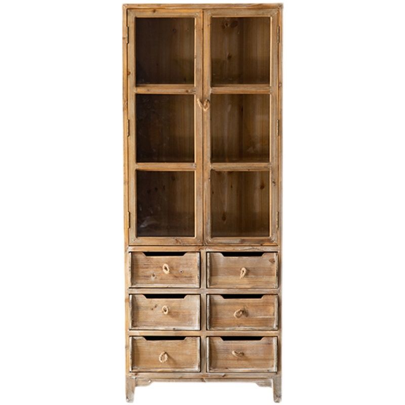 Distressed Wood Accent Chest Industrial Ring Pulls Natural Accent Cabinet
