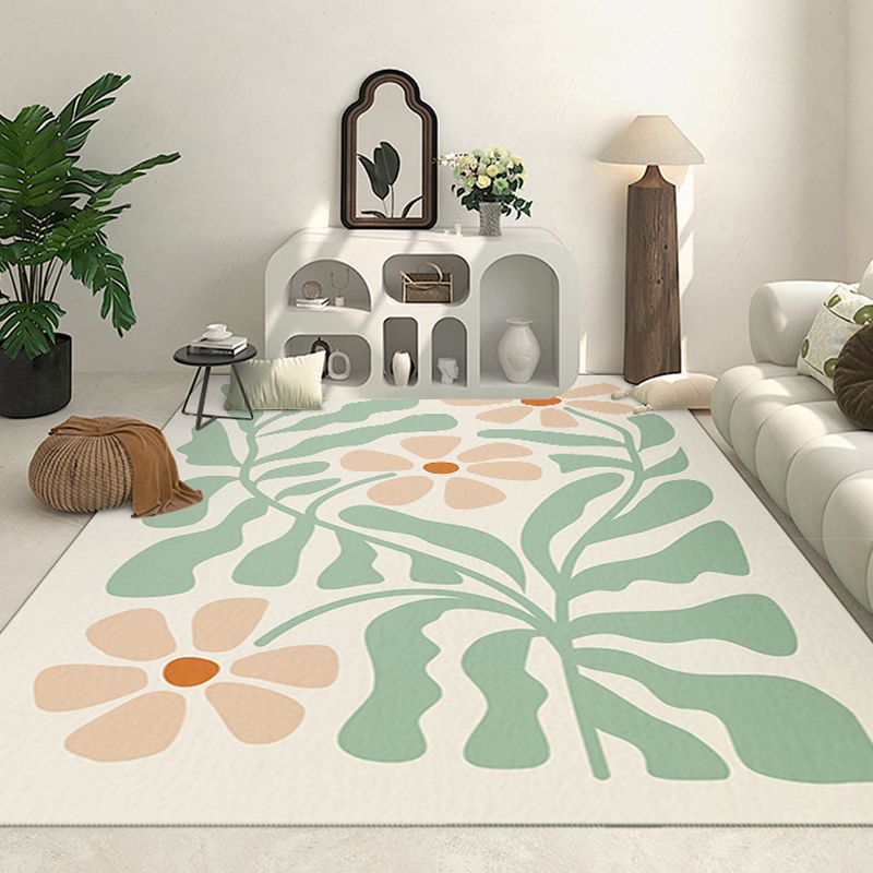 Nordic Plants Carpet Polyester Green Carpet Washable Carpet for Home Decor