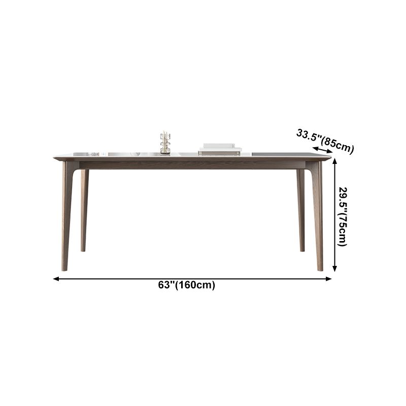 Sintered Stone Rectangle White Table Kitchen Table with Wooden Base and 4 Legs