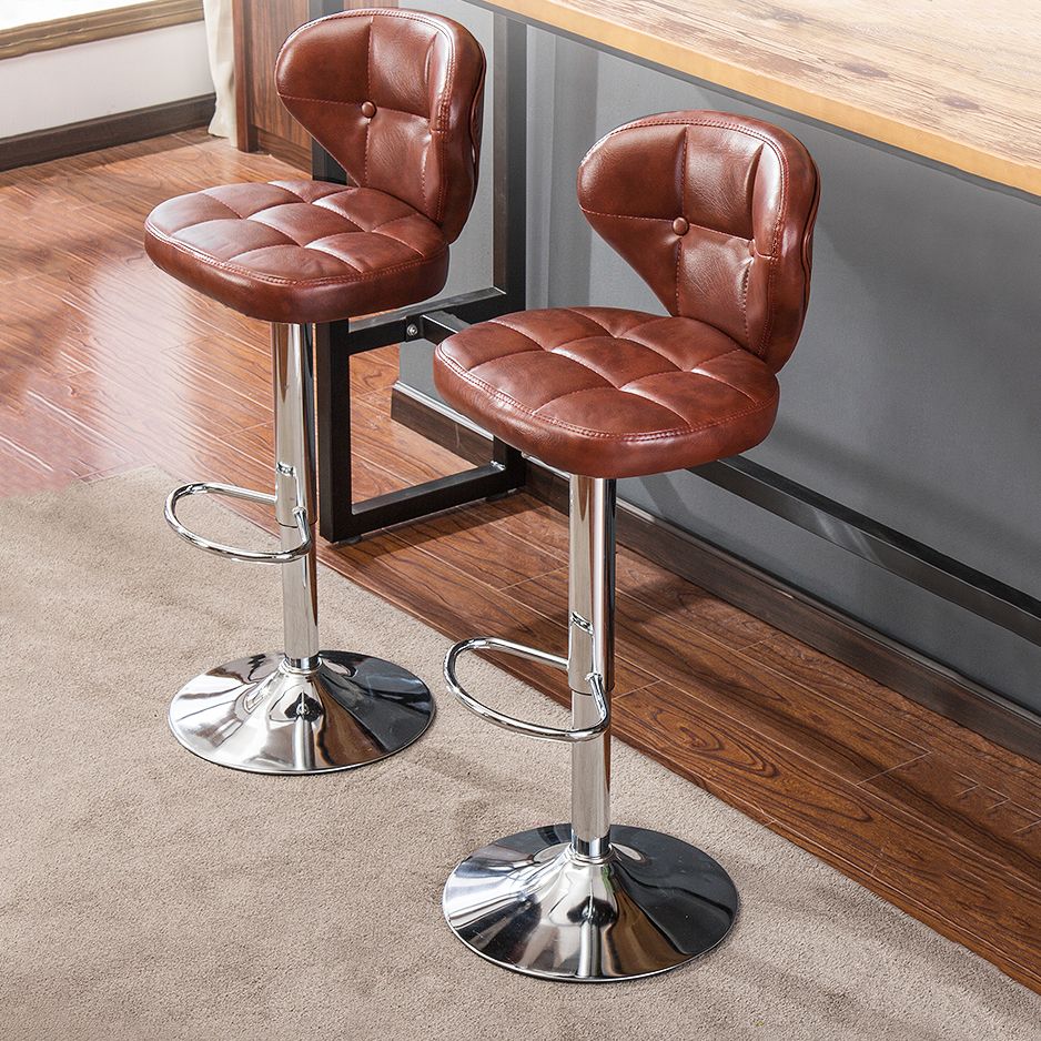 Contemporary Adjustable Bar and Counter Stool Low Back Leather Stool with Pedestal Base
