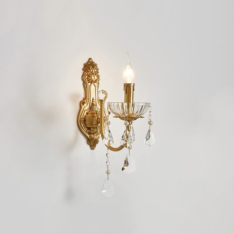 Candle Shape Crystal Wall Lighting Modern Style Multi Lights Wall Mounted Light in Gold
