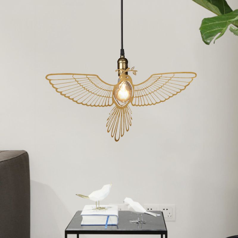 Gold Flying Bird Shade Hanging Pendant Fixture Metal Rustic Retro 1 Light Pendant Light for Dining Room
