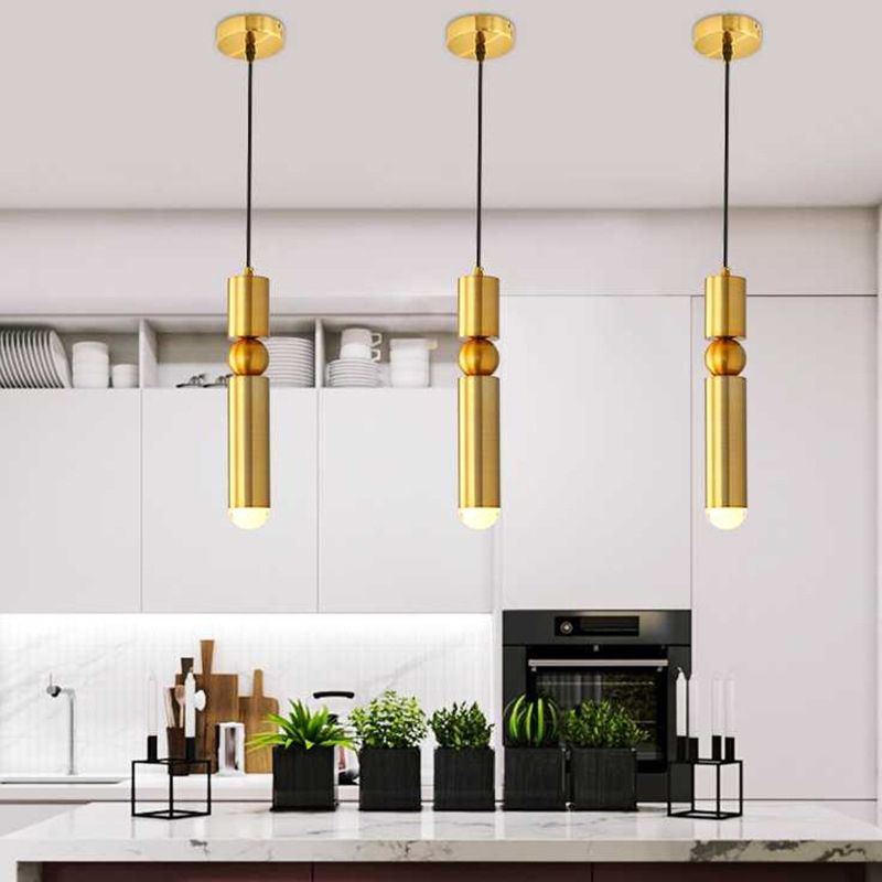 Gold Tubular Pendant Light Kit Simplicity Style Metal Pendant Light Fixture for Bedroom